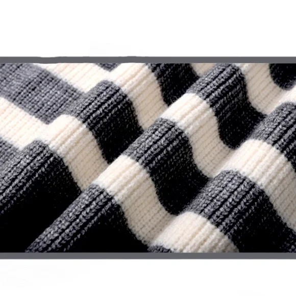 Striped Half Zip Side Slit Relaxed Casual Pullover Sweater - Picture 9 of 16